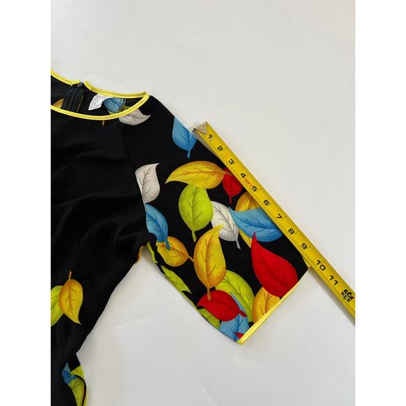 READ Kim Lai 100% Silk Leaf Print Knee Length Shift Dress Womens XS ??? - Picture 6 of 16